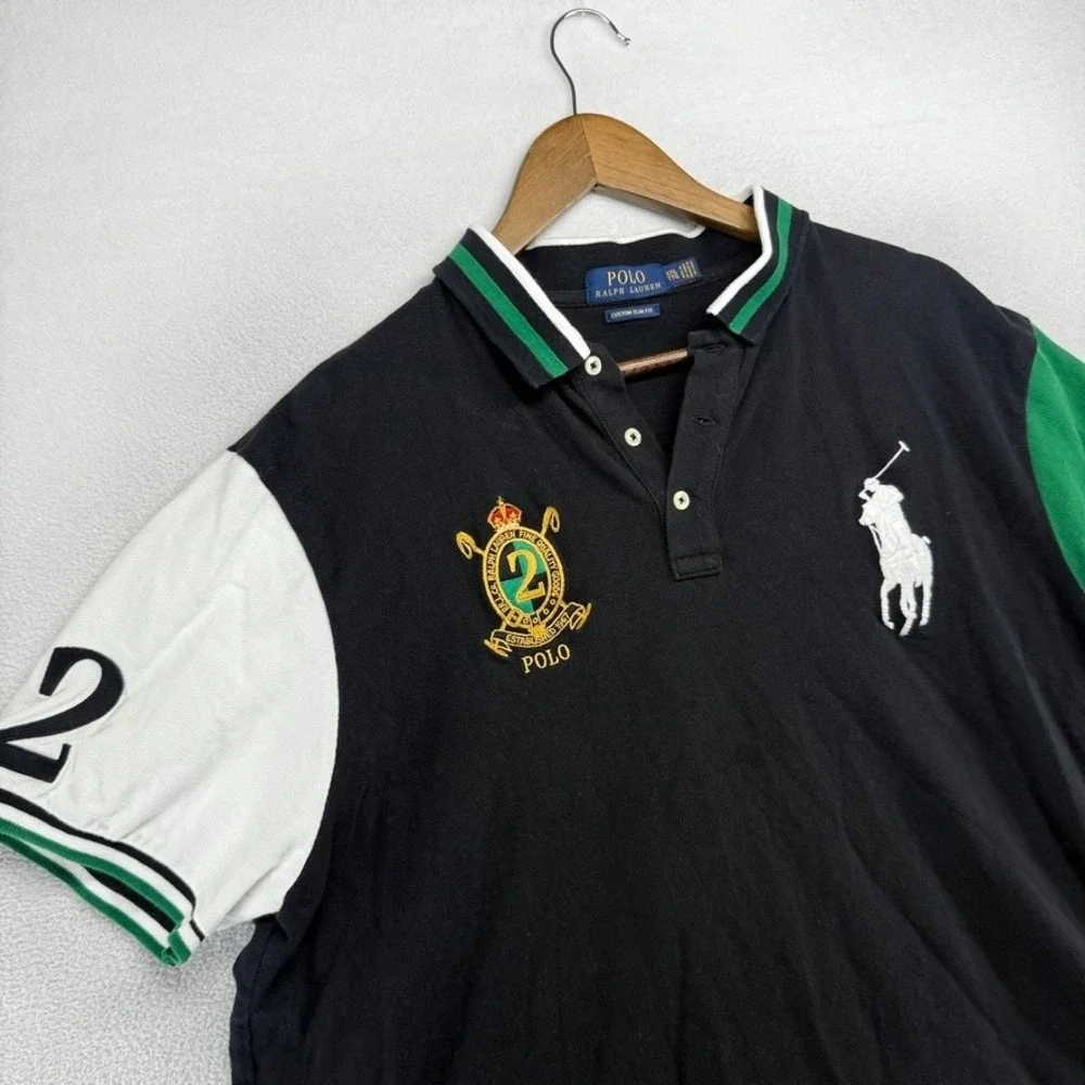 Ralph Lauren Polo Shirt Men's 2XL Black Green Big Pony Crest Embroidered Logo